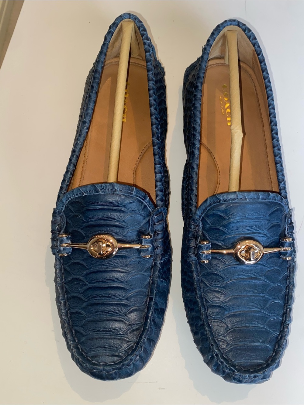 NIB Coach Marley Loafers in Bright Marine Croco Leather Size 8.5